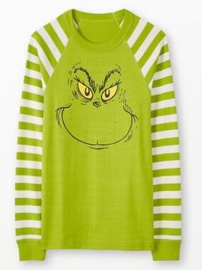 Hanna Andersson Adult Dr. Seuss Grinch Long John Pajama Top Medium Green White